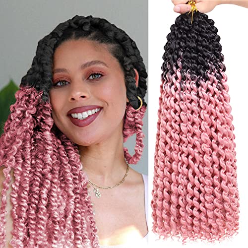 Xtrend 18 Inch Ombre Pink Passion Twist Hair Water Wave Crochet Braiding Hair 2 Packs Butterfly Locs Crochet Hair Synthetic Hair Extensions Crochet Braids hair