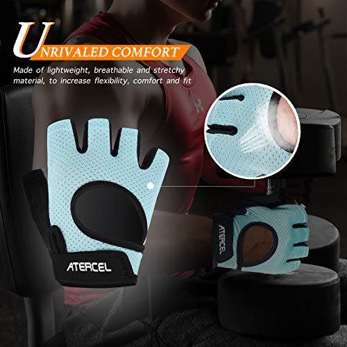 ATERCEL Weight Lifting Gloves Full Palm Protection, Workout Gloves for Gym, Cycling, Exercise, Breathable, Super Lightweight for Men and Women(Aqua, L)