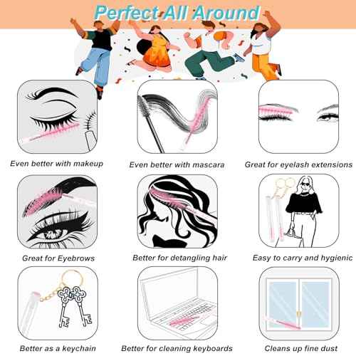 Upgrade 48 Pieces Disposable Mascara Wands Set, Include 24 Pcs Crystal Lash Spoolies Brush and 24 Pcs Reusable Keychain Christmas Holiday Gift Women Girls Makeup Tools