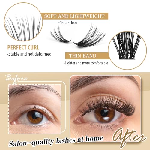Lash Clusters Kit, 30D-100D Individual Lashes Kit, 708 pcs Lash Clusters Eyelash Extension Kit, 0.07mm Thickness Soft False Lashes with Lash Bond and Seal (30D/40D/50D/60D/80D/100D, 8-16mm)