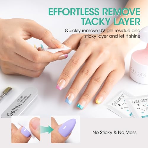 GELLEN Lint-Free Nail Cleanser Pads - 200 Pack Alcohol Prep Wipes