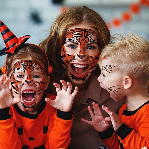 Tiger Face Temporary Tattoos - 4 Sheets, 6.9" x 6.9" for Parties