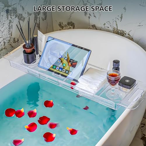 Adjustable Bathtub Tray 22-31 Inch - Clear Acrylic Bath Caddy