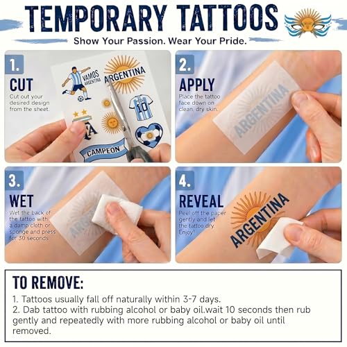 Argentina Flag Temporary Tattoos for 2026 Soccer Fans
