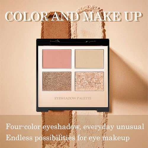 4 Colors Gold Eyeshadow Palette,Glitter Pink Brown Eye Shades,Glossy Shimmer Eyeshadow Palette Neutral Daily Eyeshadow Makeup High Pigment Smooth Powder