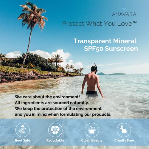 Amavara Mineral Transparent Sunscreen Face Stick SPF 50, Reef Safe Sunblock, 22.5% Zinc Oxide Waterproof Sun Screen, Broad Spectrum, Safe for Kids and Sensitive Skin, Vegan, Cruelty Free, 0.6oz