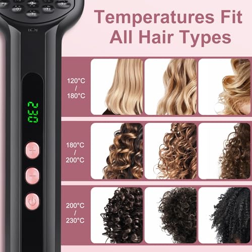 SIQUER Ionic Hair Straightener Brush – 13 Temps LCD, 45s Fast Heating