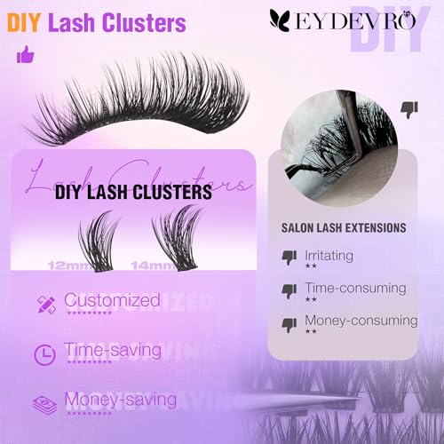 EYDEVRO Wispy Lash Clusters 12-14mm Natural Eyelash Extensions 192 Pcs