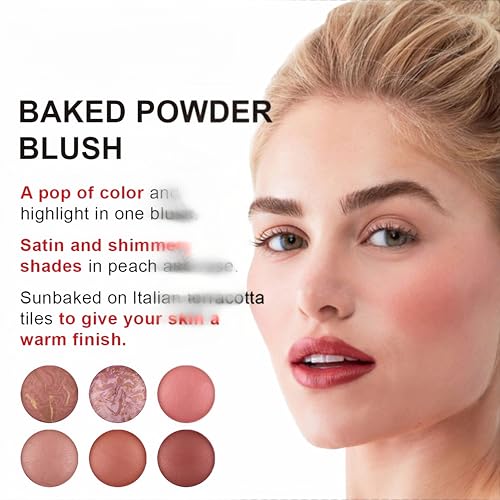 MAEPEOR Powder Baked Blush 6 Colors Natural Glow Marbleized Baked Powder Blush Lightweight Buildable Shimmer Blusher (01 AMORE)