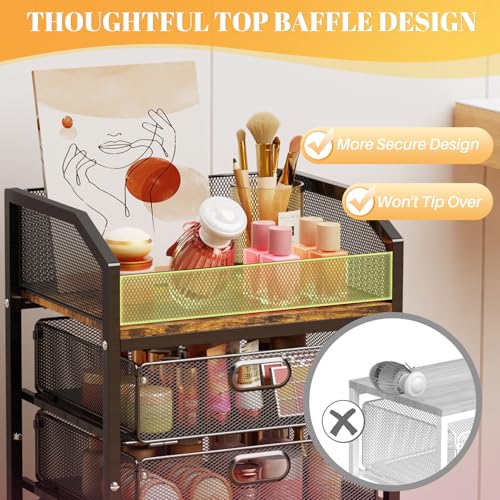 SUNALLY Rolling Makeup Organizer Cart with 4 Drawers - Black