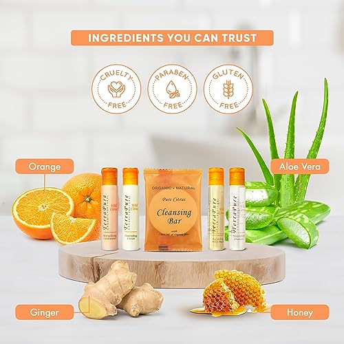 Terra Pure Wild Citrus Toiletries Set | 1-Shoppe Amenities Kit | 1oz Shampoo, Conditioner, Body Wash, Lotion, 1oz Bar Soap | 75 Pieces