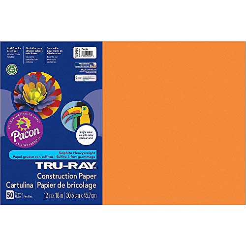 Pacon Tru-Ray Construction Paper, 76 lbs., 12 x 18, Pumpkin, 50 Sheets/Pack (103426)