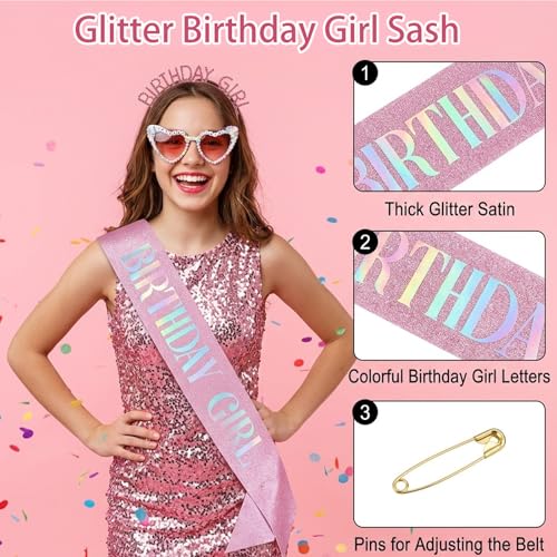 Birthday Girl Sash, Crown & Sunglasses Set - Pink Princess Tiara