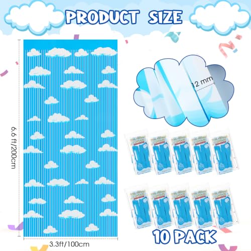 XunYee 3 Pack Cloud Fringe Backdrop Foil Curtains - Blue Sky & White Clouds Theme