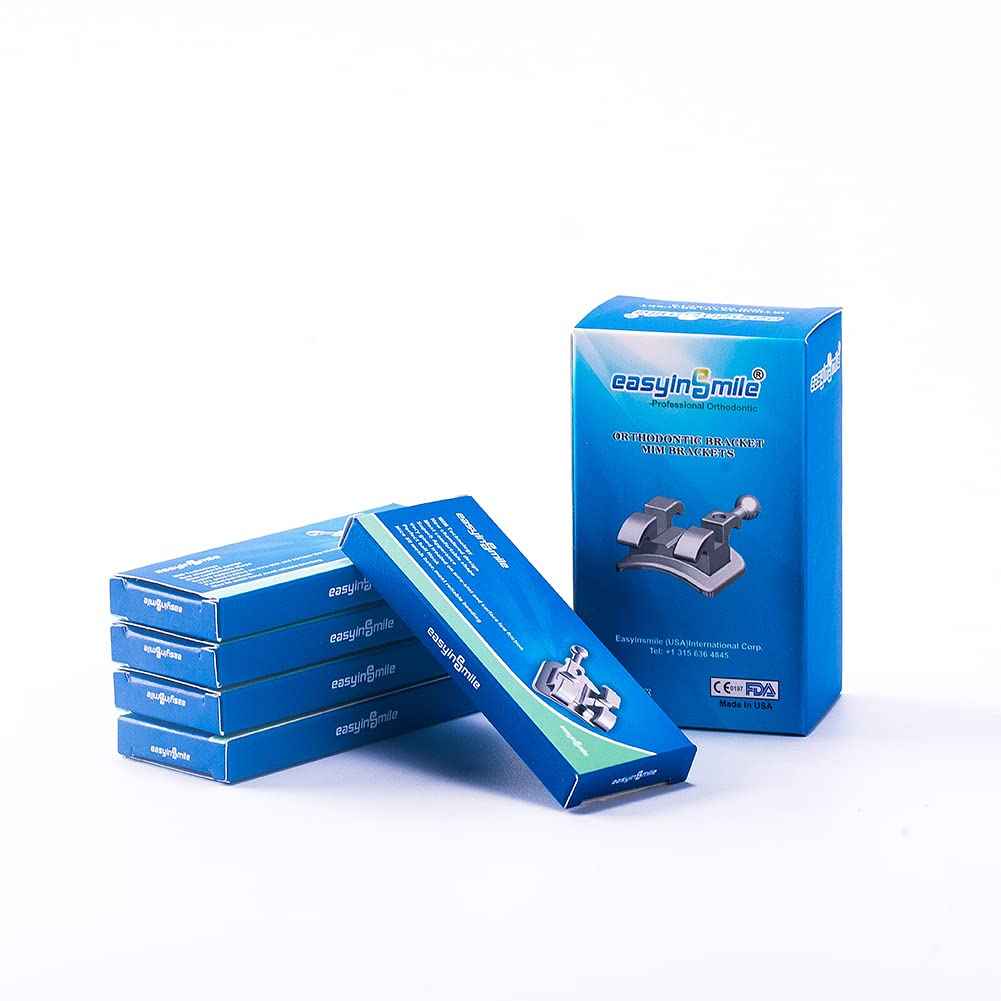 SNAWOP Dental Orthodontic Brackets Mini Metal Tooth Braces Roth/MBT(5 Packs MBT 022 3-4-5 with Hooks)