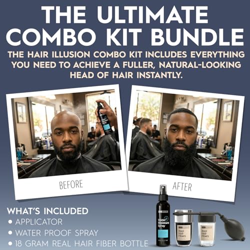 Hair Illusion Black Fibers Kit - Water-Resistant Spray & Applicator