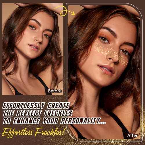 Glitter Freckles Temporary Face Tattoos - 10 Count Gold Body & Face Star Sparkle Freckles, Faux Freckles for Festivals, Concerts, Parties - Easy Apply, Long Lasting Shine