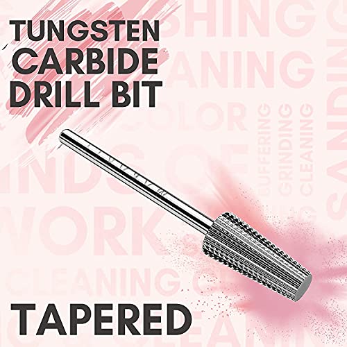 Makartt 5 in 1 Nail Drill Bits, 3/32" Shank Tungsten Carbide Tapered Drill Bits Bundle With 300Pcs Nail Drill Bits Sanding Bands #80#150#240 Grits