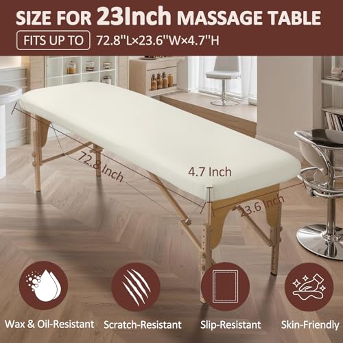 PU Leather Massage Table Cover with Strip, Reusable Lash Bed Cover for 23Inch Width Massage Bed in Wax Therapy Spa Facial Tattoo Beauty Salon, Waterproof Esthetician Bed Sheet Easy to Wipe Oil Stains