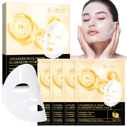 Snail Mucin Sheet Mask with Snail Mucin Serum, Hydrogel Collagen Face Mask, Overnight Hydrating Moisturizer Facial Masks Skincare Korean (4ea)