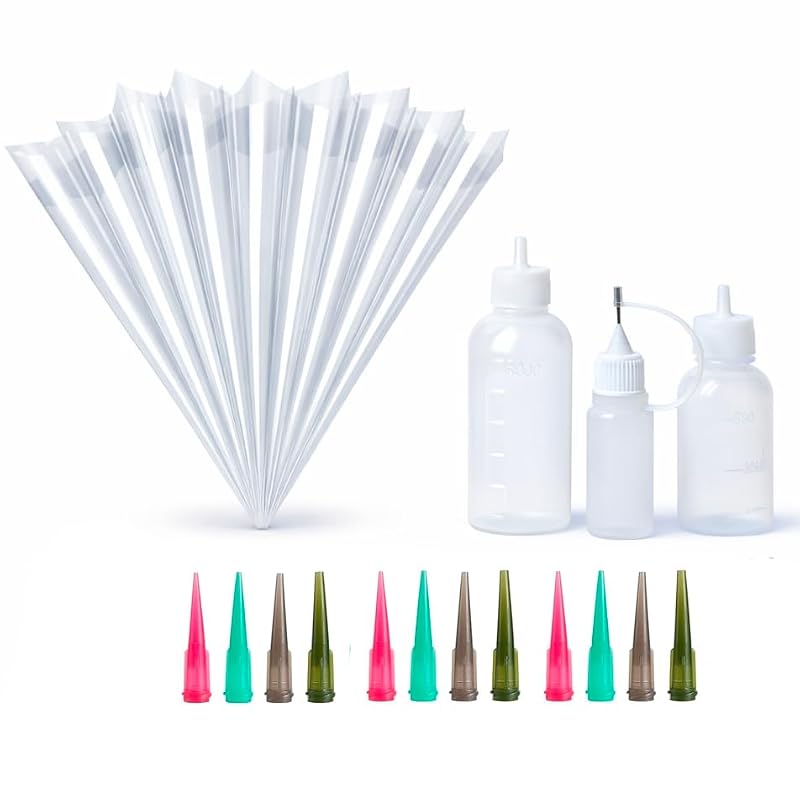 Henna Cones Kit - 20 Empty Pre-Rolled Cones, 3 Bottles, 12 Nozzles