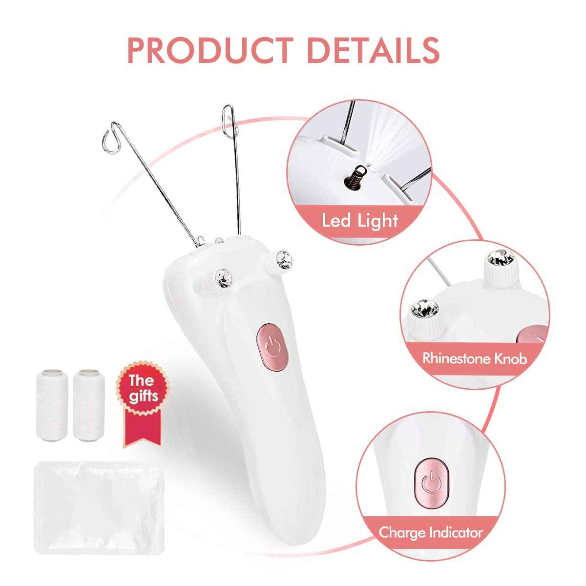 Facial Hair Remover, Electric Women Cordless Facial Threading Epilator Ladies Beauty Hair Remover USB Rechargeable Facial Trimmer Cotton Threading Hair Shaver