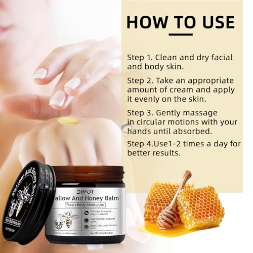 Beef Tallow Honey for Skin, Rich Hydrating Butter Honey Cream - Intense Moisture for Dry & Sensitive Skin - Nourishing Day & Night Face & Body Cream, Nourish and Soothe Dry Skin