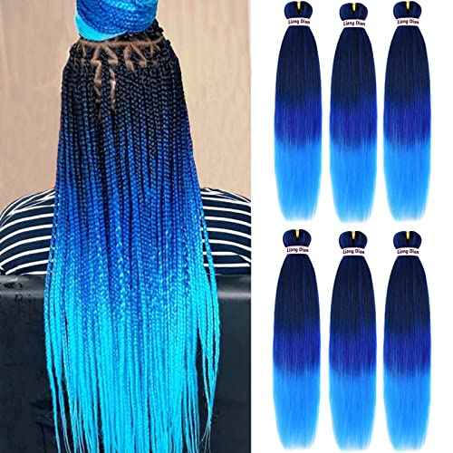 Liang Dian Pre-Stretched Braiding Hair 22 inch 6 packs Hot Water Setting Synthetic Hair Crochet Braiding Hair Extension(mixed black/dark blue/light blue)
