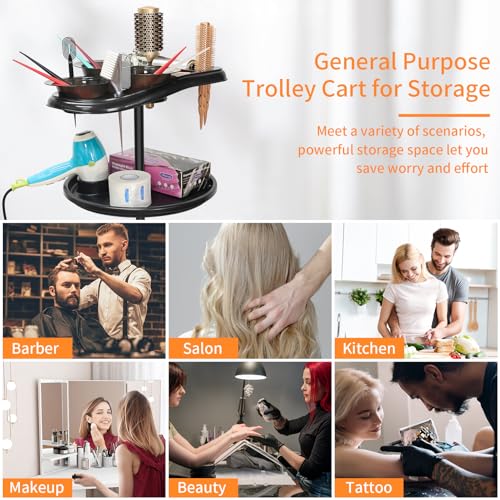 Salon Tray on Wheels, Professional Hair Dyeing Stations with 3 Bowls, Barber Hairstylist and Coloring Rolling Carts, Hairdressers Tools Double Tray for Salon Home Use