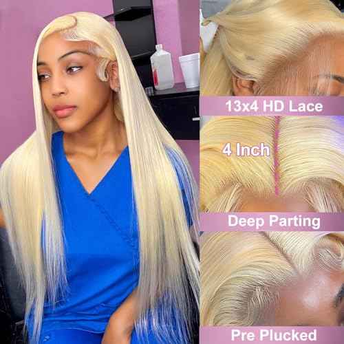 Myecool 613 Lace Front Wig Human Hair 13x4 Straight 613 HD Lace Frontal Wig Human Hair Pre Plucked Bleached Knots for Women(20Inch, Blonde)