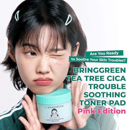 BRING GREEN Tea Tree Cica Soothing Toner Pads 90 Count, Exfoliating & Calming Facial Pads for Acne Prone Skin