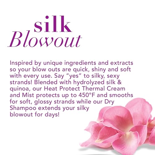 OGX Protecting + Silk Blowout Quick Drying Thermal Protection Spray,Heat Protectant Spray Shields Hair up to 450¡ÆF For Soft,Shiny Hair and Big,Beautiful Blowouts,Light Hold,6 fl. oz,(Pack of 2)