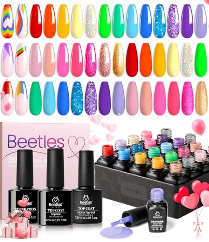 Beetles Gel Polish Set 20 Colors Halloween Nail Polish Glitter Bright Rainbow Collection Sparkle Pink Red Green Blue Gel Base Glossy & Matte Top Coat UV Gel Nails