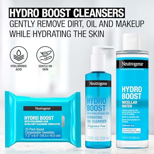 Neutrogena Hydro Boost Micellar Water with Hyaluronic Acid, Micellar Cleansing Water for Sensitive Skin, Removes Makeup, Dirt & Oil, Alcohol-Free, 13.5 fl oz
