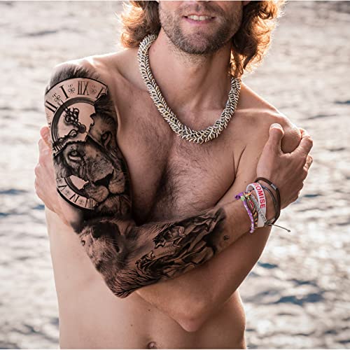 Lion Wolf Full Sleeve Temporary Tattoo, 4-Sheet Waterproof