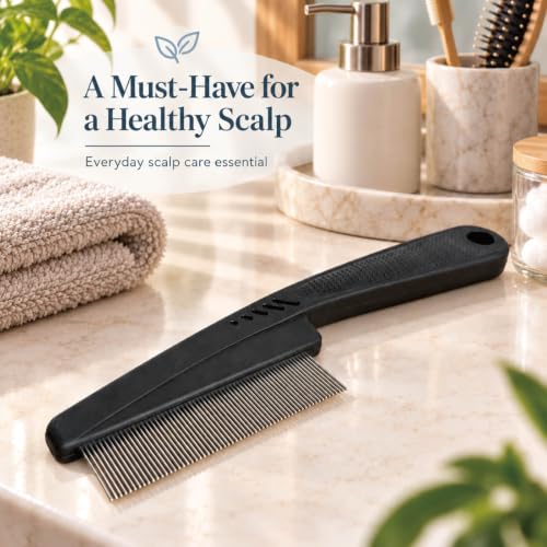 Yumflan 1.0mm Stainless Steel Dandruff Comb with Non-Slip Handle