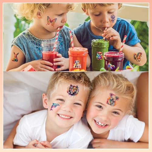 102 PCS Watercolor Animals Temporary Tattoos for Kids