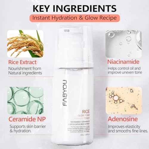 Rice Glow Bubble Toner 3.38 fl oz - Hydrating Milky Toner for Sensitive and Dry Skin, with Niacinamide and Rice Extract to Support Radiant Skin, Easy-to-Carry Size for Daily Korean Skincare Routine