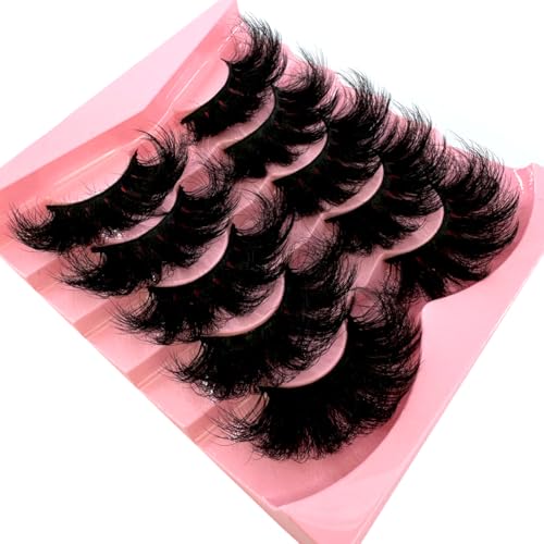 5-Pair Faux Mink Lashes 25mm Fluffy Dramatic False Eyelashes