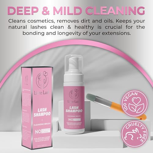 Eyelash Extension Shampoo/ Gentle Foam Cleanser for Lash Extensions & Natural Lashes (Shampoo + Lash Brush)