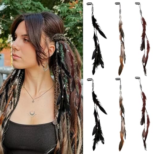 Feather Hair Clips 6Pcs - Festival Bohemian Accessory