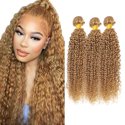 Honey Blonde Kinky Curly Hair Bundles - 3 Pack, 22 Inch Virgin Hair