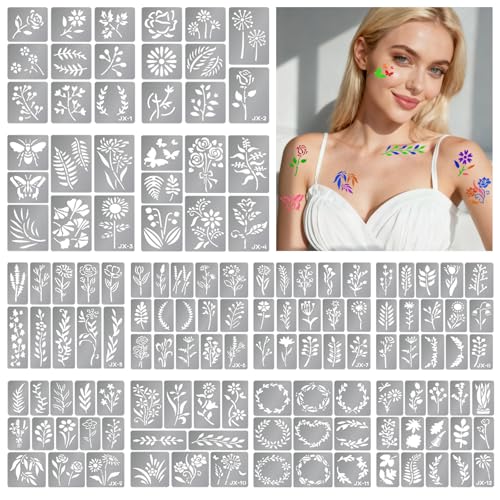Yazhiji Fine line plant Temporary Tattoo Stencils, Face and Body Paint Stencils, Girl Boy Flower Tattoos Pack for Kids School Show Birthdays Christmas Party Favor Supplies