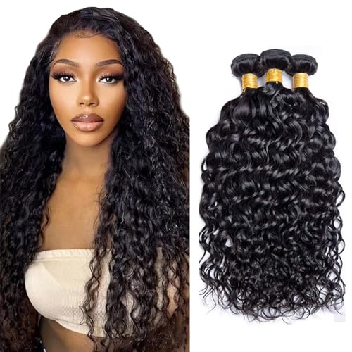 Freiuoke 30-34 Inch Water Wave Human Hair Bundles Natural Black 150g Brazilian Virgin Hair