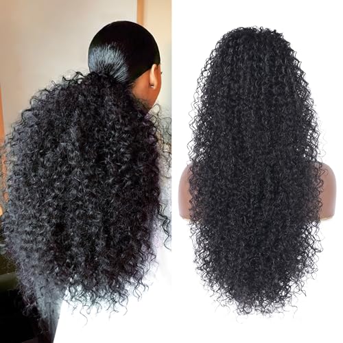 27 Inch Drawstring Ponytail Extension Deep Curly Black