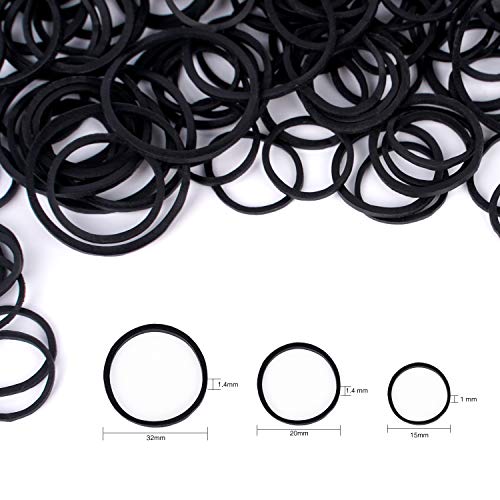 Black Rubber Hair Bands, 1.25" Elastic Ties for Thick Hair (330 pcs)