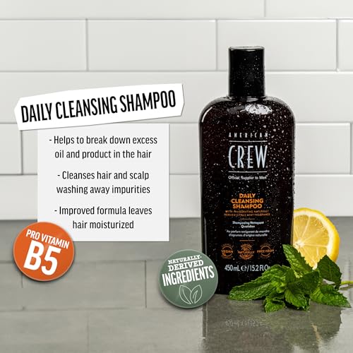 AMERICAN CREW Shampoo for Men,Daily Cleanser,Naturally Derived,Vegan Formula,Citrus Mint Fragrance,33.8 Fl Oz,(Pack of 2)