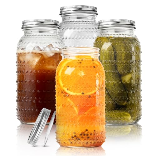 Wide Mouth Mason Jars 64 oz, 4 Pack - Half Gallon Glass Canning Jars