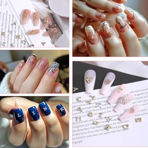 104 Pcs Rhinestone Letters Nail Studs Nail Charms, Letters Nail Rhinestones Decoration Alphabet 3D Nail Charms, Silver Gold Nail Jewels Nail Charms Y2K, Nail Accessories for Nail Art Manicure Supplies
