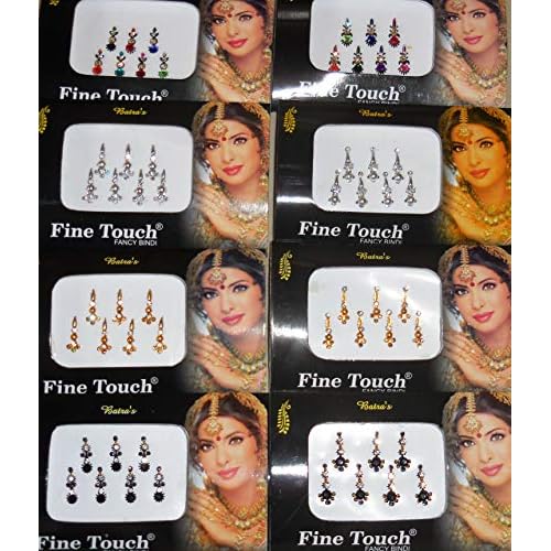8 Pack - 56 Silver, Golden,Black,Multicolored Face Jewels crystal